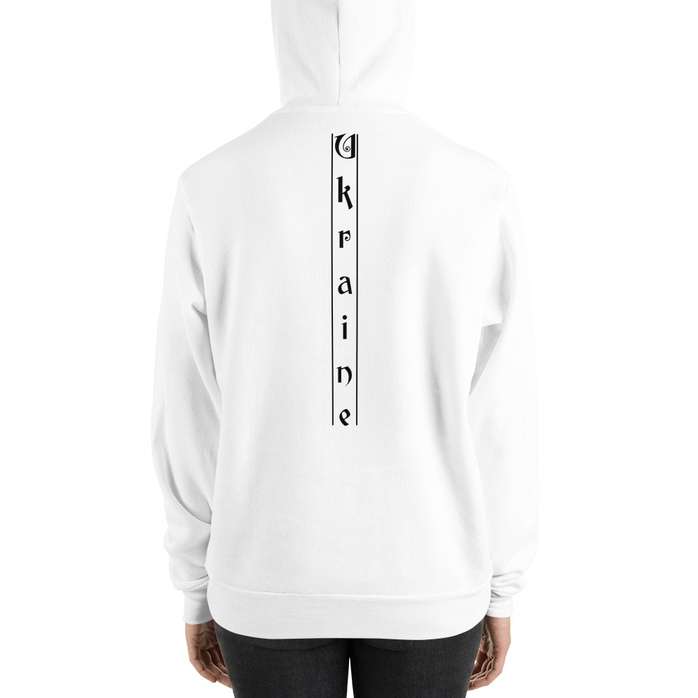 Hoodie in the style of a newspaper with the inscription UA